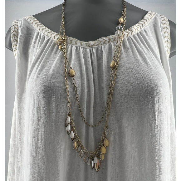 Ann Taylor Loft Layered Gold Chain Necklace white cream charm beads career NWT - Picture 1 of 11